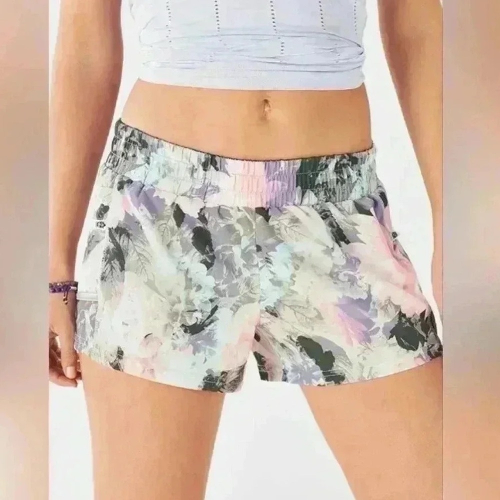 Fabletics XXS Black, Pink Floral Maggie Athletic Shorts w/Pockets
